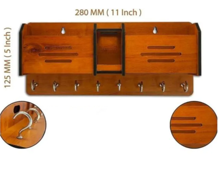 Multipurpose wooden wall hanging mobile holder and 5 keys holder
