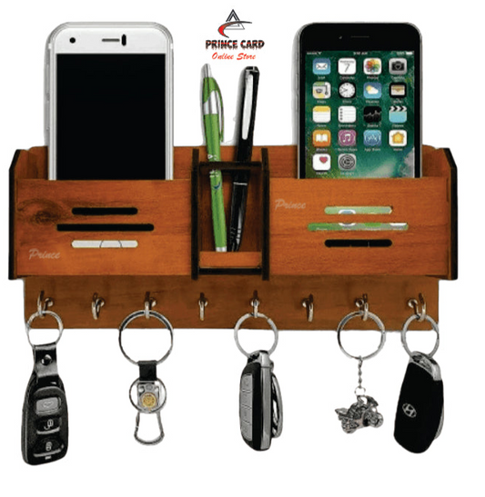 Multipurpose wooden wall hanging mobile holder and 5 keys holder